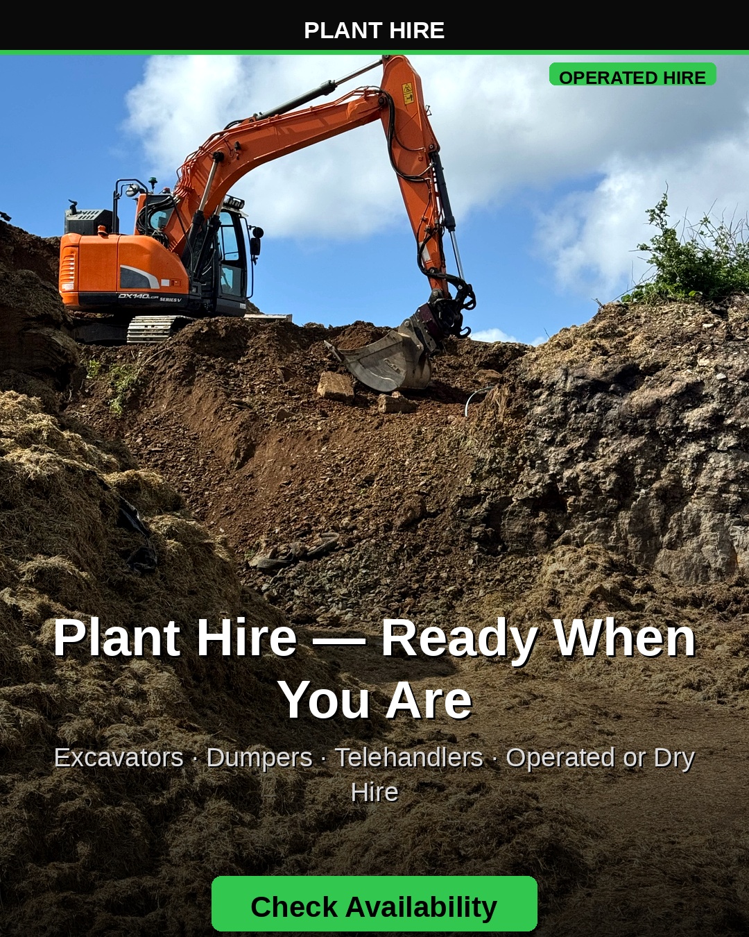 Luna Maintenance excavator carrying out groundworks in Cornwall